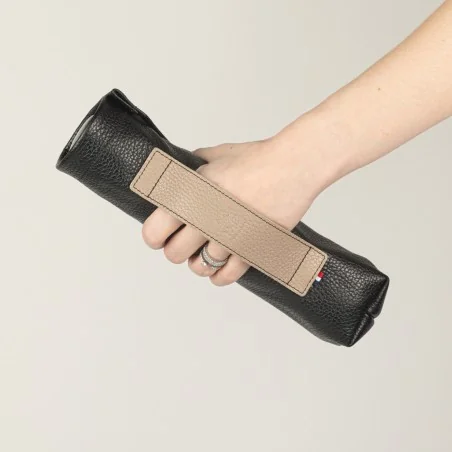Mini umbrella case in black and taupe leather