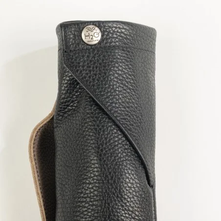 Schwarze und taupefarbene Ledertasche für Mini-Regenschirm
