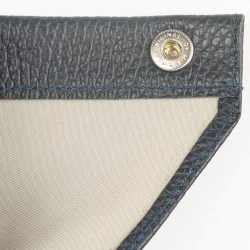 Navy blue and desert brown leather case for folding umbrella, interior