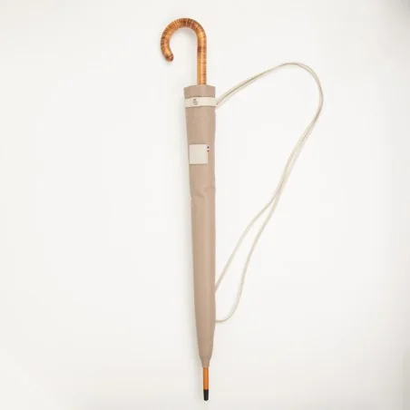 Regenschirm mit Stock in Ledertasche Taupe Tangon
