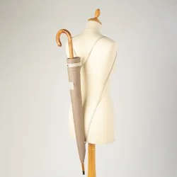 Leather cane umbrella case Taupe Tangon, worn