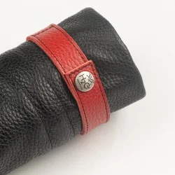 Fourreau en cuir noir et pomodorro pour parapluie canne, détail