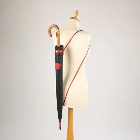 Black leather and pomodorro sheath for walking stick umbrella