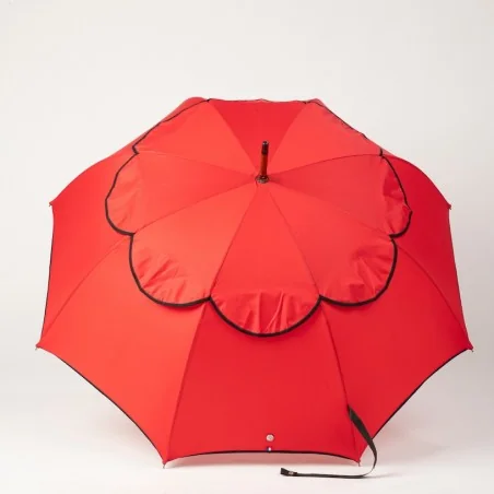 Windproof-Stockschirm Rot mit schwarzer Einfassung, geöffnet