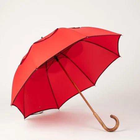 Windproof-Stockschirm Rot mit schwarzer Einfassung, vorne offen
