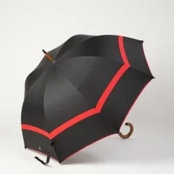 Parapluie canne Noir et Rouge, ouvert de coté