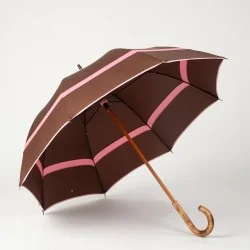 Parapluie canne Chocolat et Rose, ouvert de face