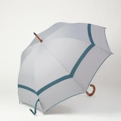 Grey and blue walking umbrella, opens from the side