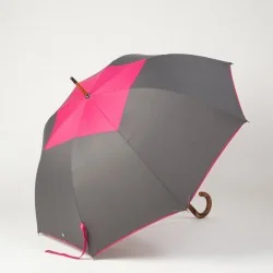 Stockschirm Grau mit rosa Karomuster, seitlich zu öffnen