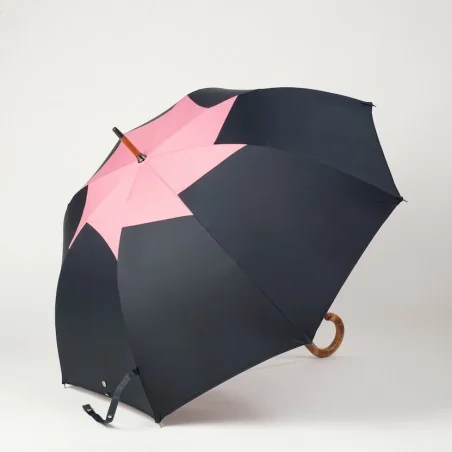 Navy blue and pink walking umbrella, opens from the side
