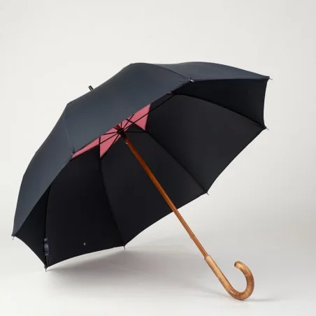 Navy blue and pink walking umbrella, front opening