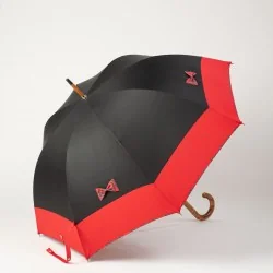 Parapluie canne Noir et Rouge aux Nœuds Ecossais, ouvert de coté