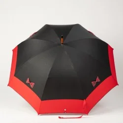 Parapluie canne Noir et Rouge aux Nœuds Ecossais, ouvert de face