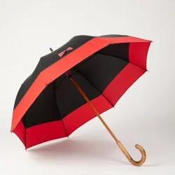 Parapluie canne Noir et Rouge aux Nœuds Ecossais, ouvert