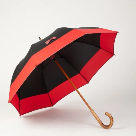 Parapluie canne Noir et Rouge aux Nœuds Ecossais, ouvert