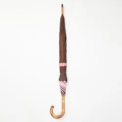 Parapluie canne Chocolat et Rose, fermé