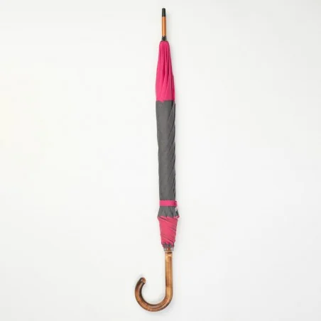 Stockschirm Grau mit rosa Karomuster, geschlossen