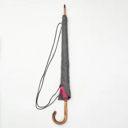 Parapluie canne Gris au carré Rose, dans sa housse