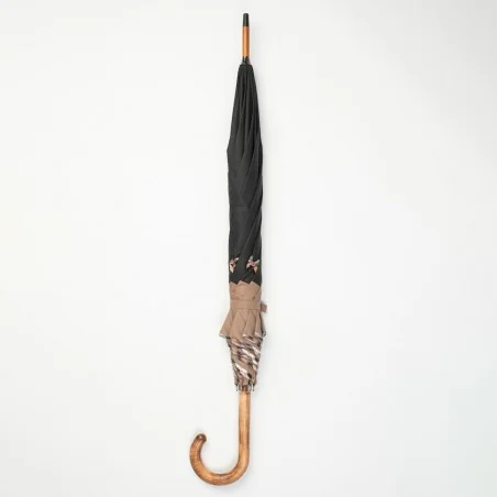 Parapluie canne noir et camel aux Nœuds Ecossais Beige, fermé