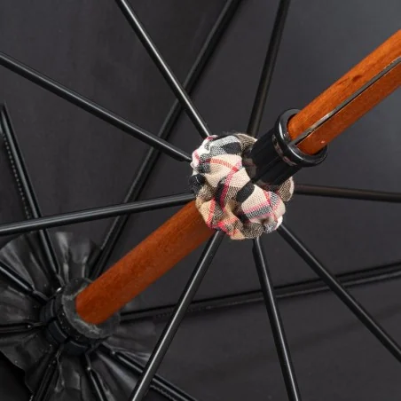Black and camel walking umbrella with beige Scottish knots, scrunchie