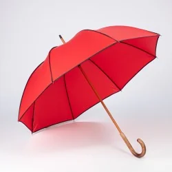 Parapluie Canne Rouge gansé de Noir, ouvert de face