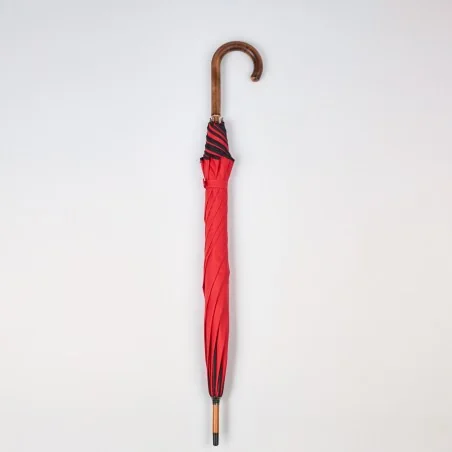 Parapluie Canne Rouge gansé de Noir, fermé