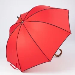 Parapluie Canne Rouge gansé de Noir, ouvert de coté