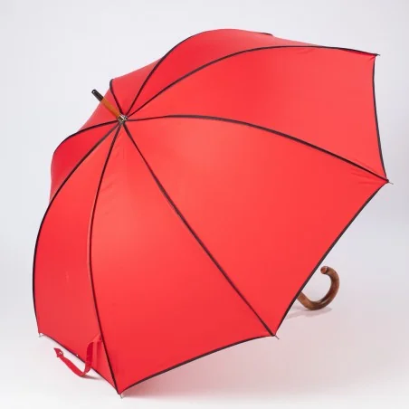 Parapluie Canne Rouge gansé de Noir, ouvert de coté