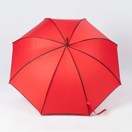 Parapluie Canne Rouge gansé de Noir, ouvert de face