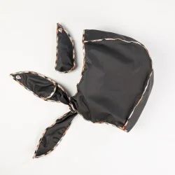 Black rain hood with beige tartan trim