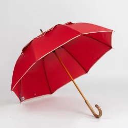 Parapluie anti retournement Rouge biais Crème, ouvert de face