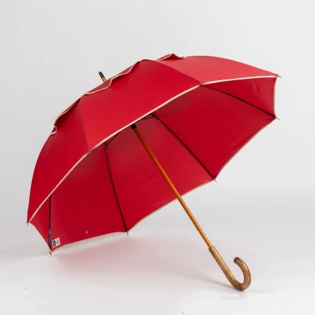 Parapluie anti retournement Rouge biais Crème, ouvert de face