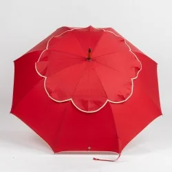 Parapluie anti retournement Rouge biais Crème, ouvert