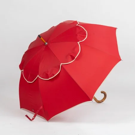 Parapluie anti retournement Rouge biais Crème, ouvert de coté