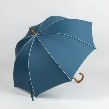 Parapluie Canne Bleu pétrole Deauville, ouvert de coté