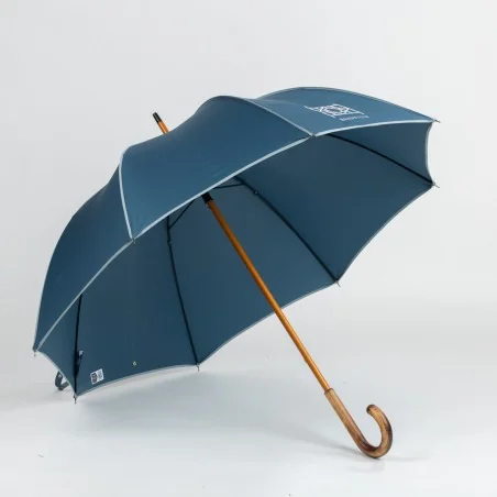 Parapluie Canne Bleu pétrole Deauville, ouvert de face