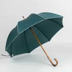 Parapluie Canne Vert Gansé de Gris, ouvert de face