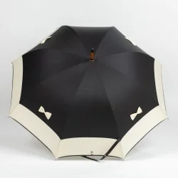Black walking umbrella with ivory knots, open