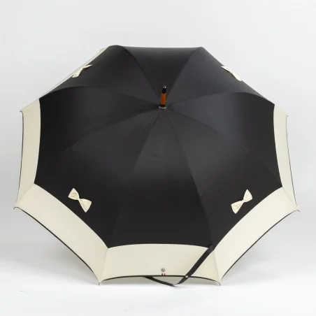 Black walking umbrella with ivory knots, open