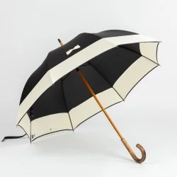 Parapluie Canne Noir aux nœuds Ivoire, ouvert de face