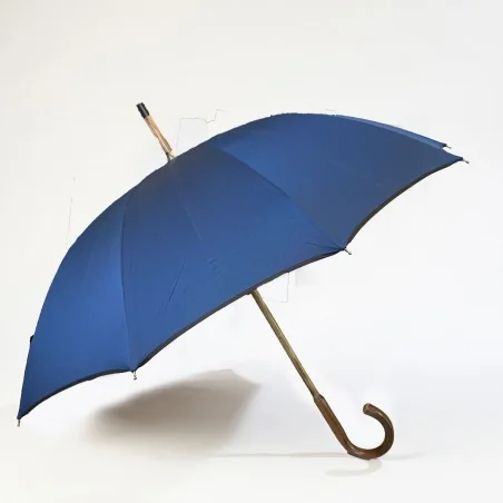 Parapluie anglais Oxford Bleu avec poignée Courbe, ouvert de coté