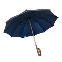Parapluie anglais Oxford Bleu avec poignée Courbe, ouvert de face