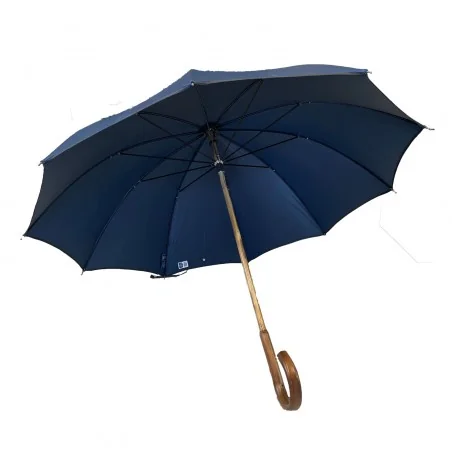 Parapluie anglais Oxford Bleu avec poignée Courbe, ouvert de face