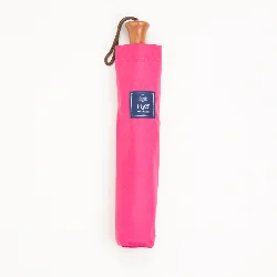 Ombrelle Pliante ouverture automatique Framboise biais Gris, dans son fourreau