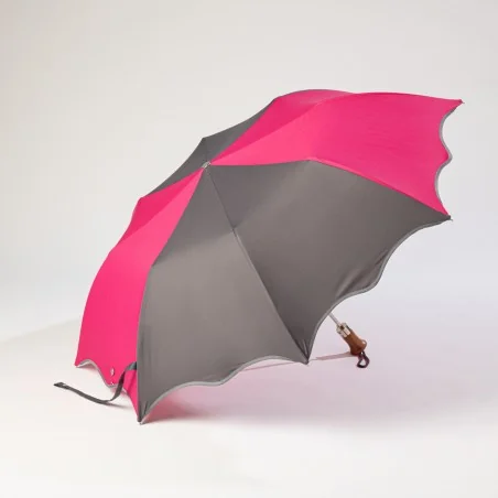 Automatic opening folding parasol Grey and Raspberry grey bias, sideways