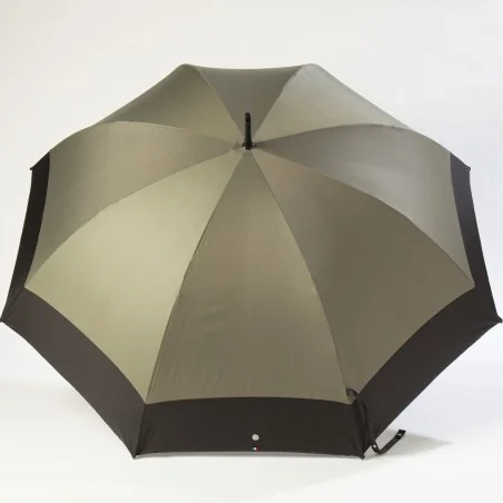 Khaki golf umbrella, open